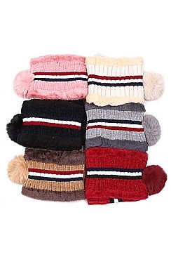 PACK OF 12 TRENDY FUR LINED BEANIE AND NECK WARMER SET