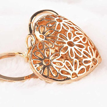 stone Rose Flower Heart Key Holder Keychain