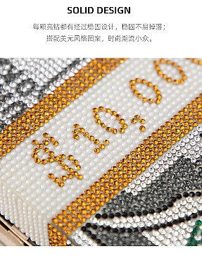 SPARKLE RHINESTONE CASH 10K MONEY PRINT DESIGN CLUTCH