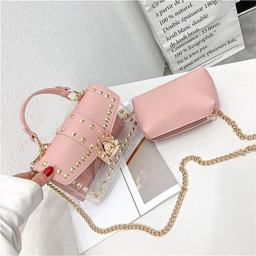 Transparent Studded Chain Strap Clear Jelly Shoulder Messenger Bag