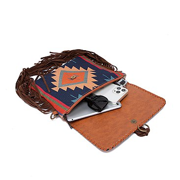 Bohemian Cotton & Linen Fringe Crossbody / Shoulder Bag
