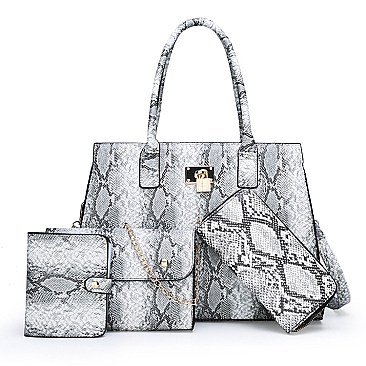 4 in 1 Snake Print Embossed Satchel SET