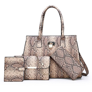 4 in 1 Snake Print Embossed Satchel SET