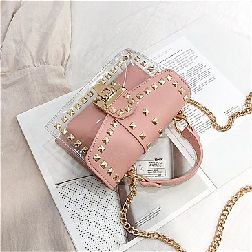 Transparent Studded Chain Strap Clear Jelly Shoulder Messenger Bag