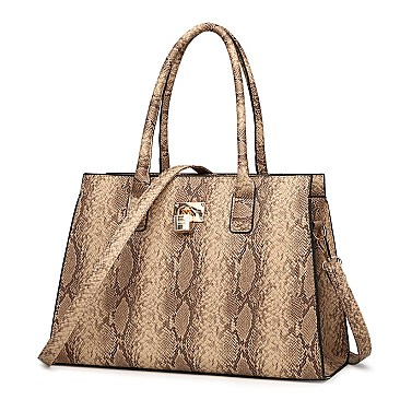 4 in 1 Snake Print Embossed Satchel SET