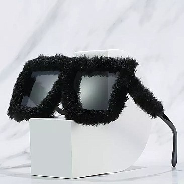 Pack of 12  Square Oversize Fuzzy Faux Fur Sunglasses