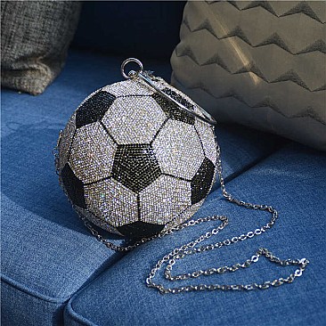 Soccer Ball-Shaped Fully Rhinestoned Hard Case Clutch