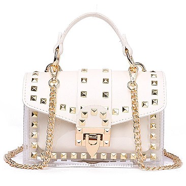 Transparent Studded Chain Strap Clear Jelly Shoulder Messenger Bag