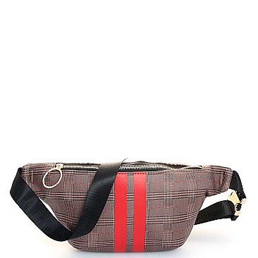 TRENDY STRIPED CHECK FAUX LEATHER WAIST BAG JY-H-882231