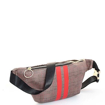 TRENDY STRIPED CHECK FAUX LEATHER WAIST BAG JY-H-882231