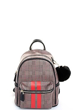 TRENDY STRIPED CHECK POMPOM FASHION BACKPACK JY-H-882330