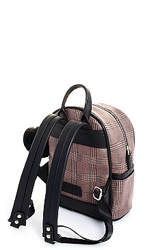 TRENDY STRIPED CHECK POMPOM FASHION BACKPACK JY-H-882330