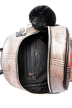 TRENDY STRIPED CHECK POMPOM FASHION BACKPACK JY-H-882330