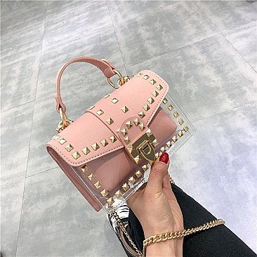 Transparent Studded Chain Strap Clear Jelly Shoulder Messenger Bag