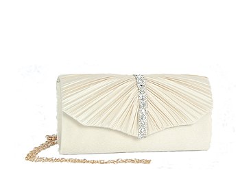 Rhinestone Pleated Satin Clutch