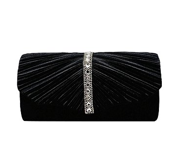 Rhinestone Pleated Satin Clutch
