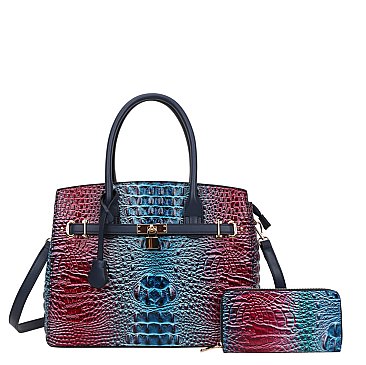 2 IN 1 Crocodile Tie-dyed Satchel + Wallet