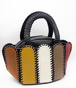 Stitched Color Block Patchwork Satchel