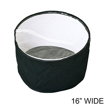 Black Collapsible Fabric Hat Bag With Clear Vinyl Top And Handle