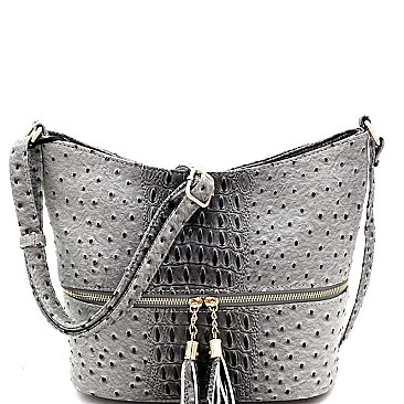 ZIPPER POCKET OSTRICH PRINT CROSS BODY