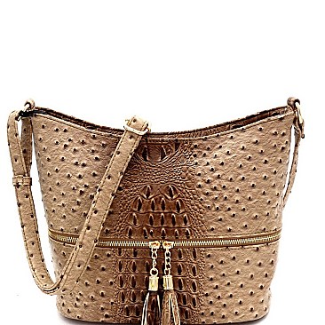 ZIPPER POCKET OSTRICH PRINT CROSS BODY