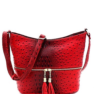 ZIPPER POCKET OSTRICH PRINT CROSS BODY