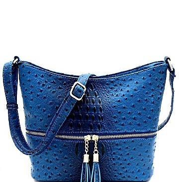 ZIPPER POCKET OSTRICH PRINT CROSS BODY