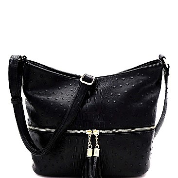 ZIPPER POCKET OSTRICH PRINT CROSS BODY