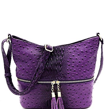 ZIPPER POCKET OSTRICH PRINT CROSS BODY