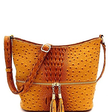 ZIPPER POCKET OSTRICH PRINT CROSS BODY
