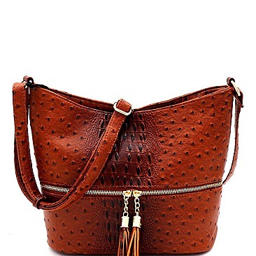 ZIPPER POCKET OSTRICH PRINT CROSS BODY