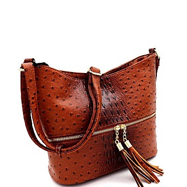 ZIPPER POCKET OSTRICH PRINT CROSS BODY