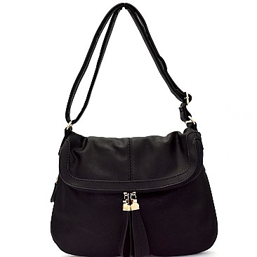 HB3021-LP Zipper-pull Accent Large Adjustable Flap Hobo Cross Body