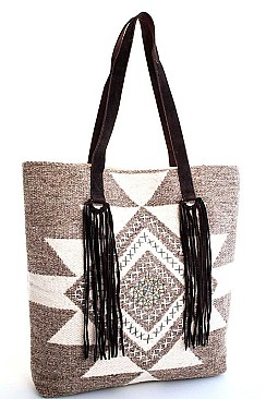 CLASSIC WOVEN CANVAS GEOMETRIC FABRIC TOTE BAG JYHB411