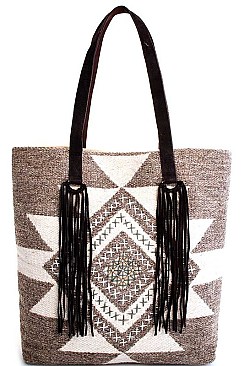 CLASSIC WOVEN CANVAS GEOMETRIC FABRIC TOTE BAG JYHB411