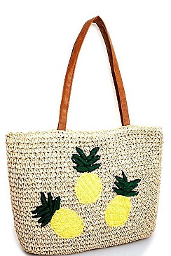 PINEAPPLE DESIGN NATURAL STRAW WOVEN TOTE BAG