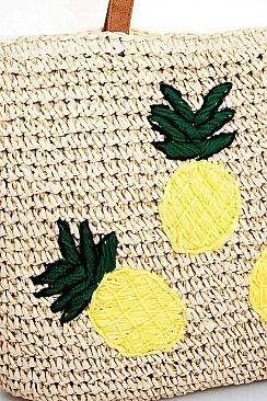 PINEAPPLE DESIGN NATURAL STRAW WOVEN TOTE BAG