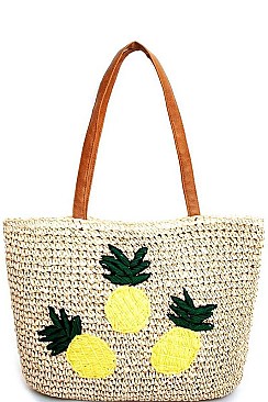 PINEAPPLE DESIGN NATURAL STRAW WOVEN TOTE BAG