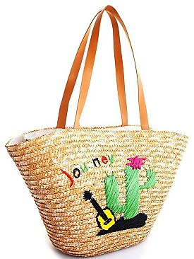 CACTUS DESIGN STRAW WOVEN TOTE BAG