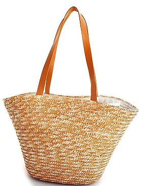 PALM TREES DESIGN NATURAL STRAW WOVEN TOTE BAG