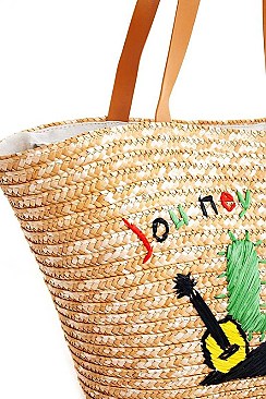 CACTUS DESIGN STRAW WOVEN TOTE BAG