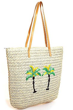 TRENDY STRAW WOVEN PALM TREE FASHION TOTE BAG JYHB463