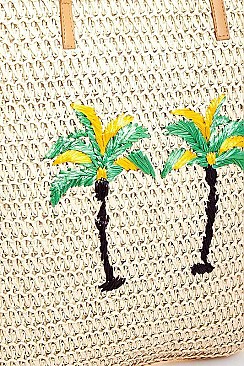 TRENDY STRAW WOVEN PALM TREE FASHION TOTE BAG JYHB463