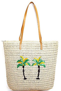 TRENDY STRAW WOVEN PALM TREE FASHION TOTE BAG JYHB463