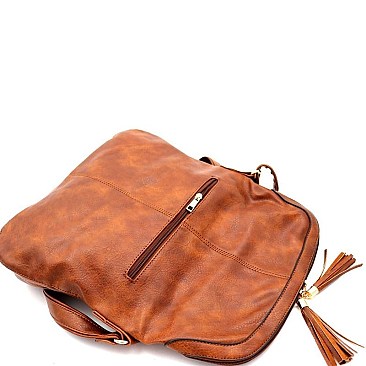 Tassel Woven Accent Large Fold-Over Messenger Hobo