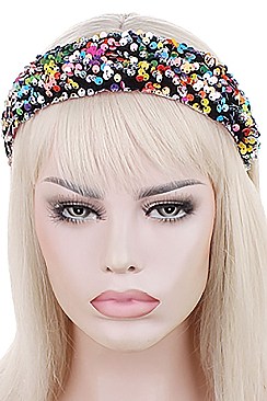 PACK OF 12 ASSORTED COLOR STYLISH SEQUIN ACCENT HEADBAND