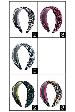 PACK OF 12 ASSORTED COLOR STYLISH SEQUIN ACCENT HEADBAND