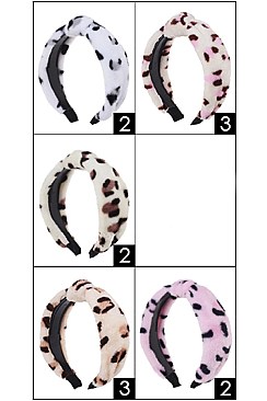 A Dozen Assorted Color Fuzzy Animal Print Headband