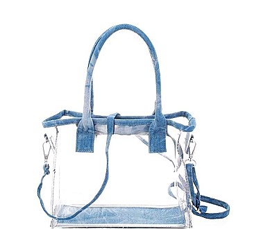 TRENDY CLEAR AND DENIM DESIGN TOTE BAG