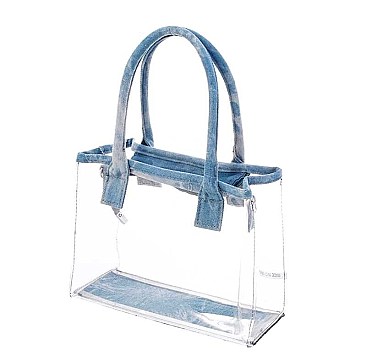 TRENDY CLEAR AND DENIM DESIGN TOTE BAG